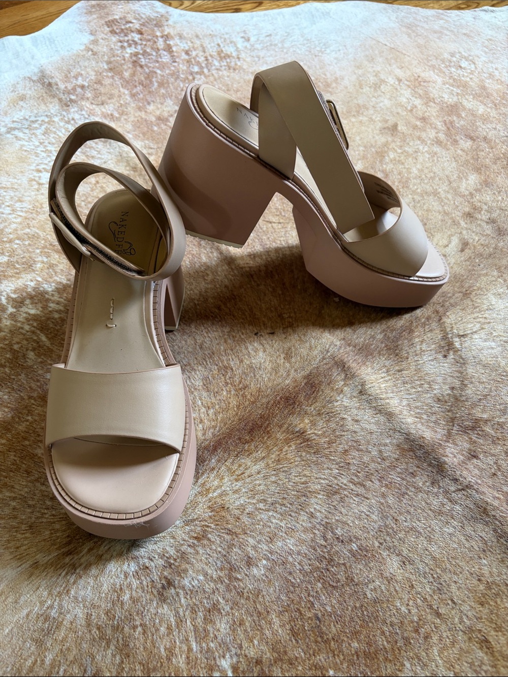 Naked Feet Blush Tan Platform Block Heel Sandals